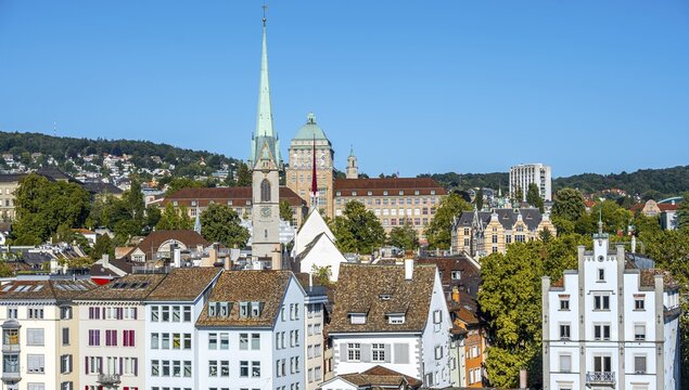 ETH Zurich building, church tower, Old Town of Zurich, Zurich, Switzerland