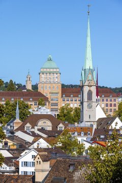 ETH Zurich building, church tower, Old Town of Zurich, Zurich, Switzerland
