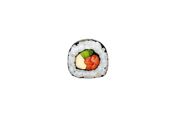 Fresh sushi maki roll with salmon, avocado, cream cheese, and rice, japanese cuisine on transparent background
