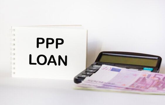 The conceptual words of PPP, loans under the salary protection program on blocks on a beautiful background of euro banknotes