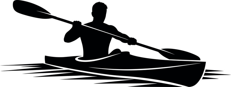 Kayaking sports silhouette athlete paddling canoe on water