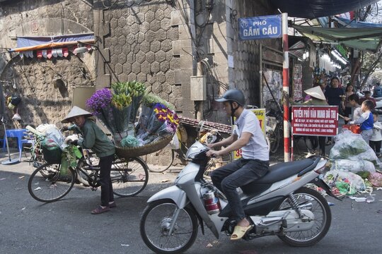 Flower seller in the city, Hanoi, Vietnam
