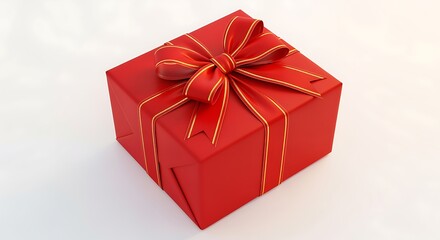 Fototapeta premium Red Gift Box with Gold Ribbon and Bow on White Surface