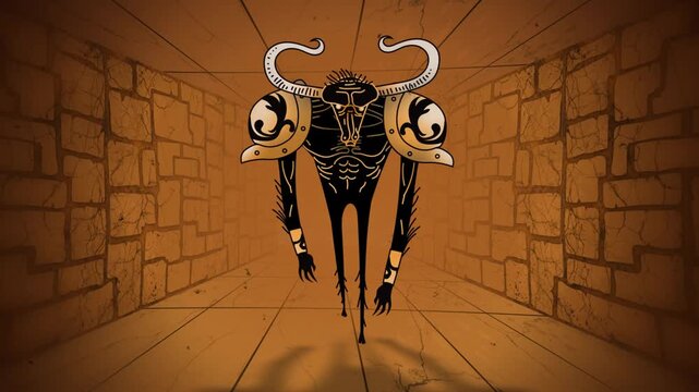 minotaur monster walking through the labyrinth