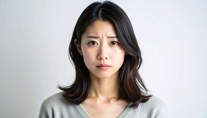 Obraz premium 困惑する若い日本人女性の表情