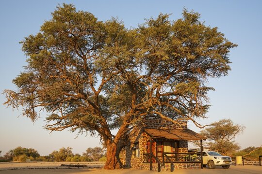 One of the chalets at the Brandberg White Lady Lodge at the edge of the Ugab river, Damaraland, Erongo Region, Namibia
