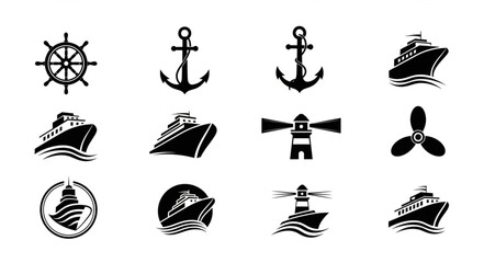 Collection of nautical themed vector icons and illustrations for design. © Asrofi