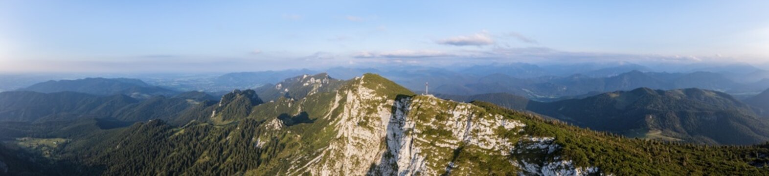 Aerial view, Benediktenwand, mountains and landscape, Bavarian foothills of the Alps, Bavaria, Germany