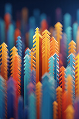 Fototapeta premium Vibrant 3D Geometric Pattern: A Dynamic Intersection of Colorful Arrows and Shapes in Modern Abstract Design