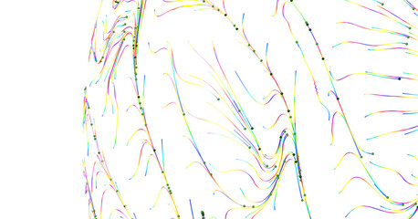 Fototapeta premium Artistic colorful abstract design featuring flowing lines and dots on a white background. Perfect for modern and digital