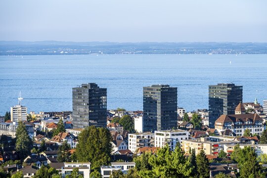 High-rise buildings at Lake Constance, city view, Lake Constance, Switzerland