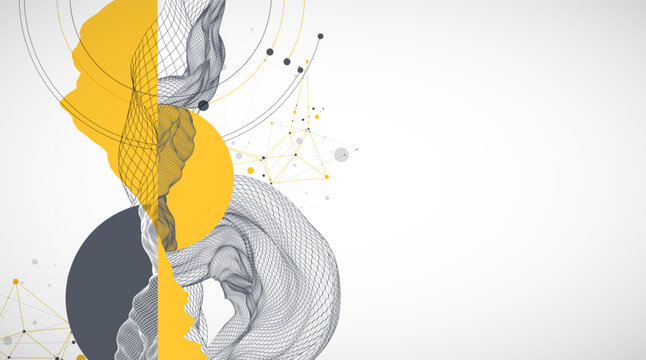 Abstract wireframe background. Modern science art elements. Surface illustration.
