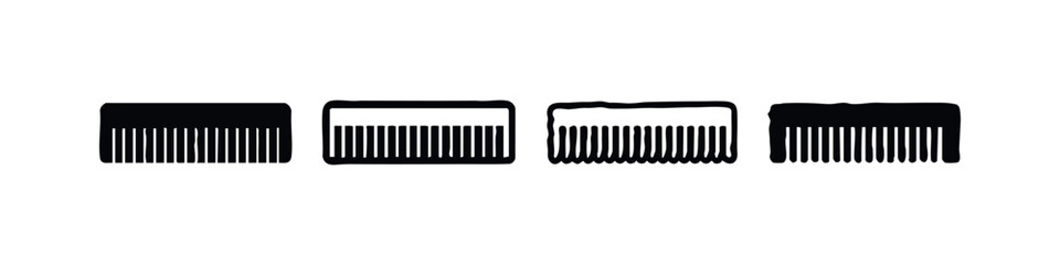 Hand-Drawn Flat Hair Comb Icons Set for Styling and Grooming Accessories