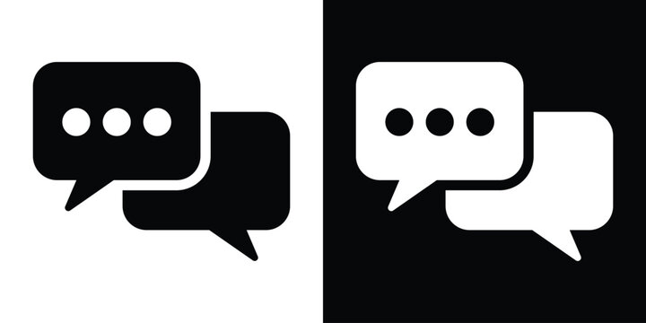 Outline vector icon of two speech bubbles representing dialogue and conversation. Clean linear design for messaging apps, social media interaction, and digital communication symbols.