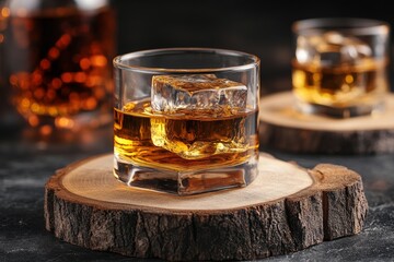 selective focus premium spirits and ice cube scene