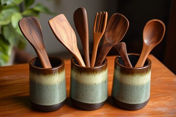 selective focus stylish kitchen utensil display