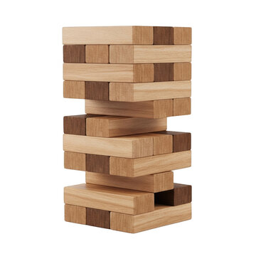 A stack of wooden blocks in a tower formation isolated on transparent background