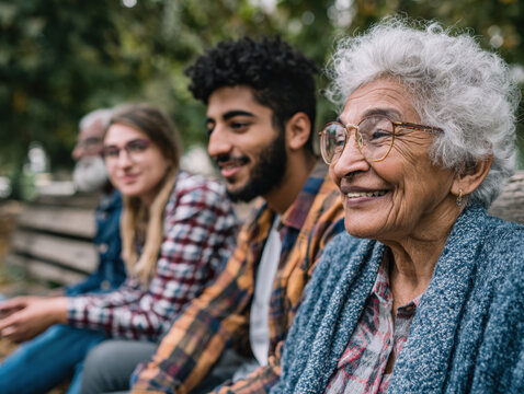 Elderly Woman Enjoying Time with Young Adults