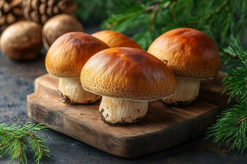 selective focus natural organic mushrooms display