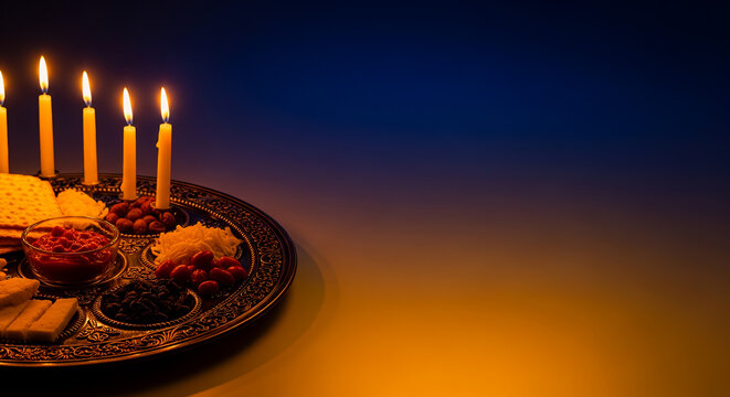 Passover Seder Plate Candlelight Background