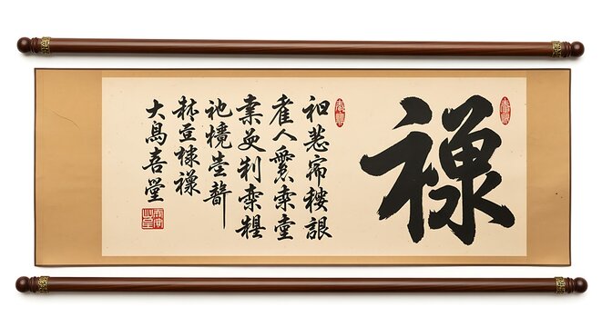 Traditional Calligraphy Scroll with Large Character and Elegant Chinese Script