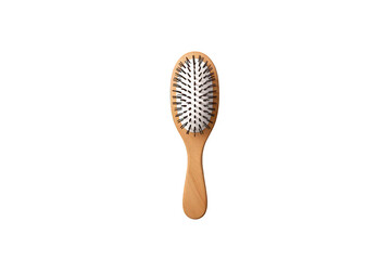 Hairbrush with wooden handle and mixed bristles for hair care and styling, transparent background