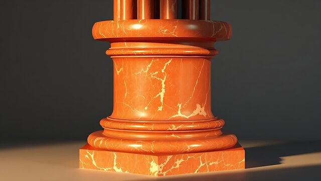 A deep red porphyry column base from ancient Rome with a polished smooth surface and intricate veining. real-estate listings.