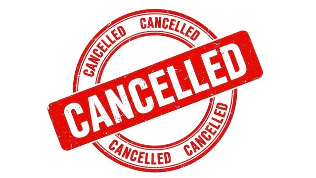 Event cancellation notification with a red stamp on a white background.