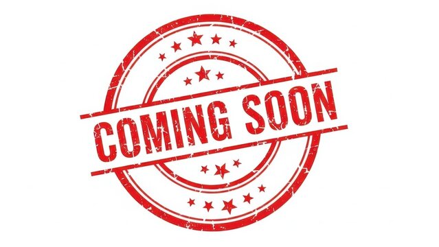 A red stamp with the text coming soon and stars around it