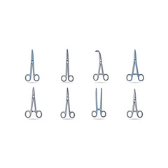 Naklejka premium Various Surgical Forceps and Scissors Isolated on White Background