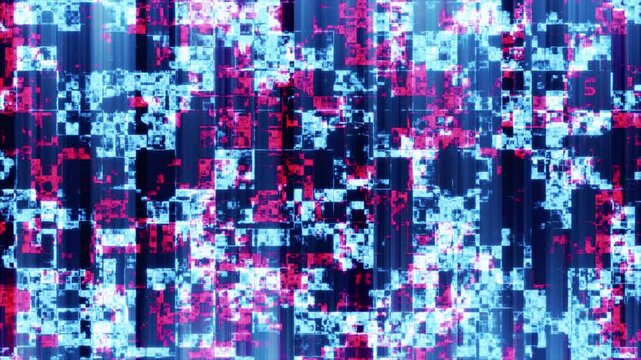 Abstract animation of digital glitch blocks and pixel on a dark background. Futuristic tech video in good quality