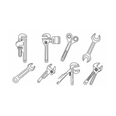 Various Line Art Wrenches and Spanners Vector Tool Kit Collection