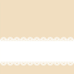 Vintage white lace border on beige background with copy space. Elegant decorative frame for invitations, cards, banners, and branding. © Iuliana