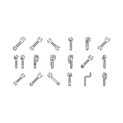Naklejka premium Black and White Sketch Style Wrenches and Tools Assortment