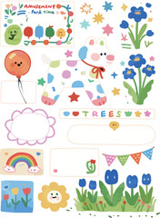 A cheerful and cute garden-themed border graphic set, perfect for planner books, scrapbooking, children's picture books, children's stationery, greeting cards, baby room decor, and party invitations