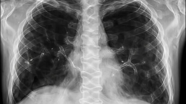 Detailed chest X-ray showing human lungs and ribcage