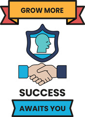 Fototapeta premium A black and white image of two hands shaking with the words Grow More Success Aw