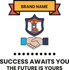 Fototapeta premium A white and black image of two hands shaking with a banner that says 