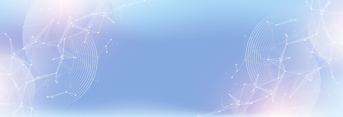 Fototapeta na wymiar Abstract tech network connection dots. Digital background and big data technology. Blue background with plexus lines effect. Geometric background with abstract mesh.