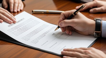 Close up of a person signing a document with pen on a black surface
