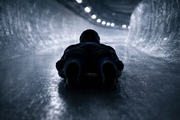 Luge Racer in Icy Bobsled Track