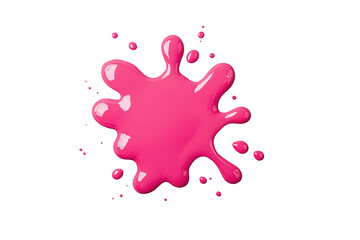 Bright pink glossy liquid paint blob spreading and dripping, creating an abstract splash pattern on transparent background