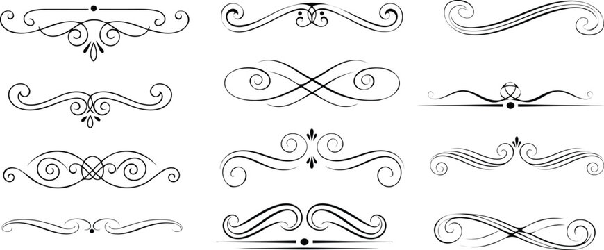 Collection of 12 unique ornate scrollwork designs and patterns
