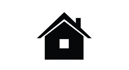 Fototapeta premium A simple black house icon with a pointed roof and chimney is prominently displayed as a silhouette high quality