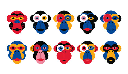 Fototapeta premium Playful Monkey Character Vector Set Cartoon Primate Mascot Collection