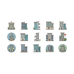 Business Center and Commercial Building Icons