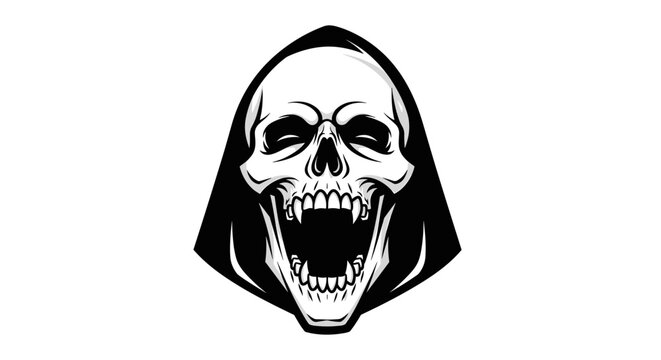Screaming Skull with Hooded Cloak Illustration.