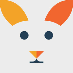 Cute stylized fox face illustration with orange and white fur and black eyes playful expression isolated on white background