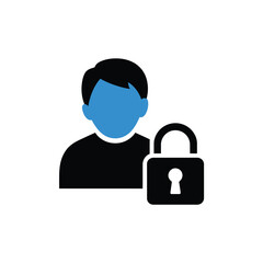 Silhouette of a person with a blue face and a black padlock symbolizing privacy and security