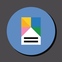 Colorful geometric shapes and minimalistic icon of a house on a blue circular background with modern design elements for creative projects